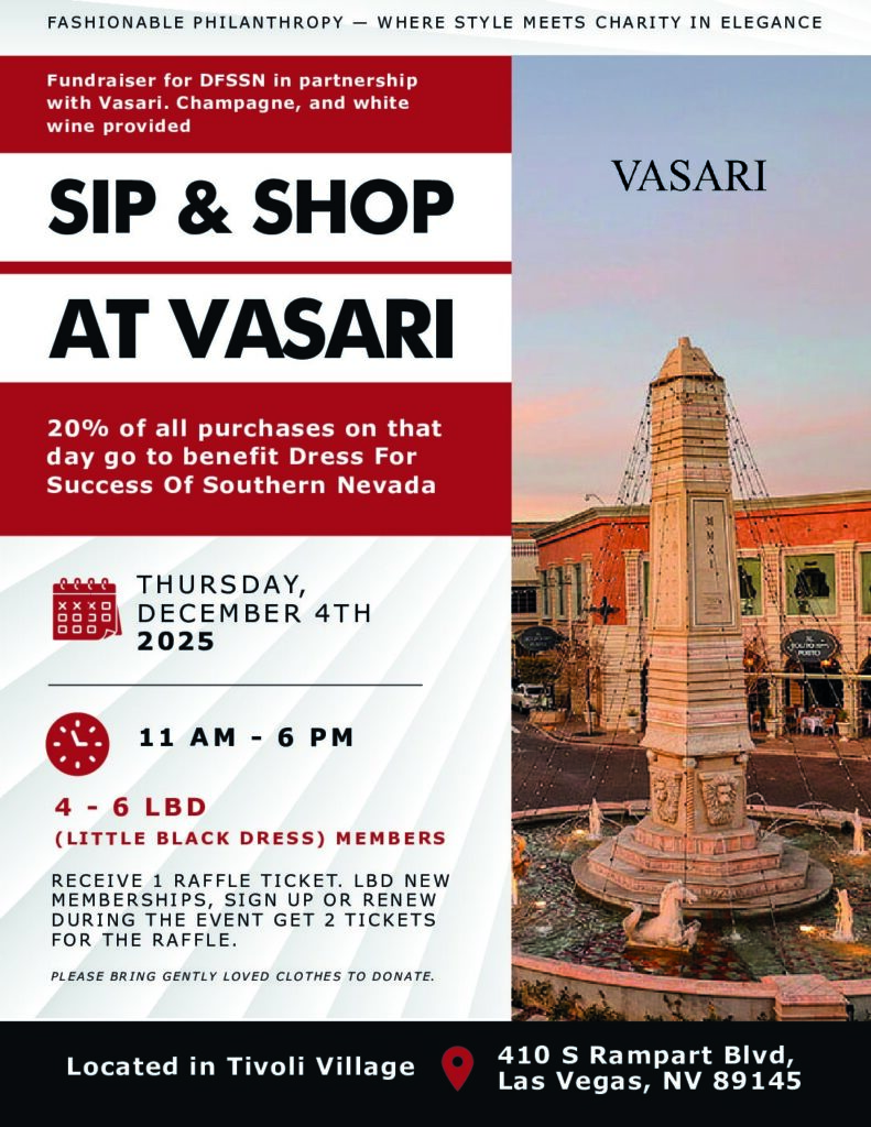 Fashionable Philanthropy at Vasari - Sip & Shop Dec 4th - Dress for Success  of Southern Nevada
